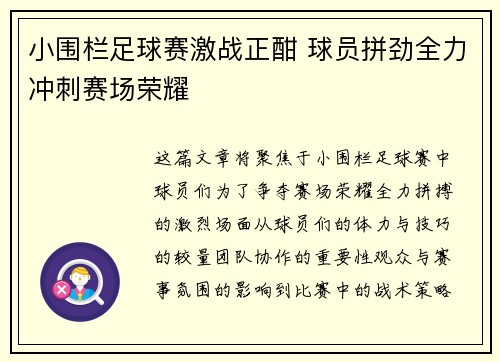 小围栏足球赛激战正酣 球员拼劲全力冲刺赛场荣耀
