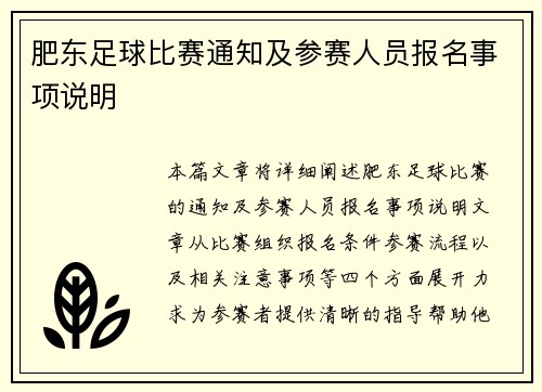 肥东足球比赛通知及参赛人员报名事项说明