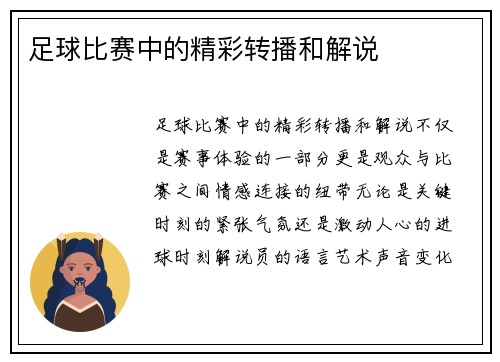 足球比赛中的精彩转播和解说