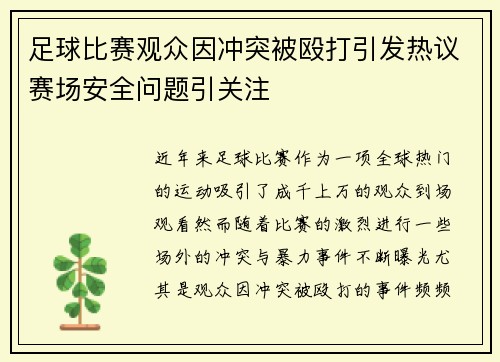 足球比赛观众因冲突被殴打引发热议赛场安全问题引关注