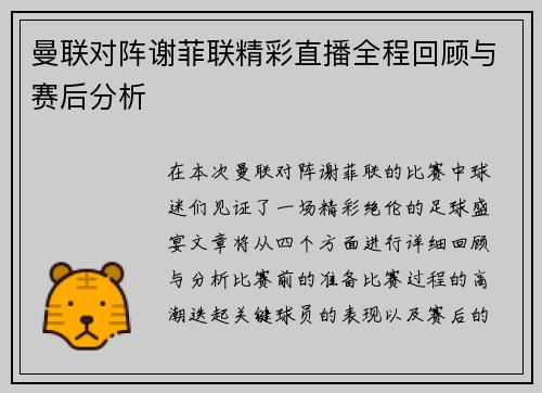 曼联对阵谢菲联精彩直播全程回顾与赛后分析