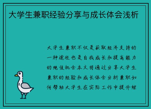 大学生兼职经验分享与成长体会浅析